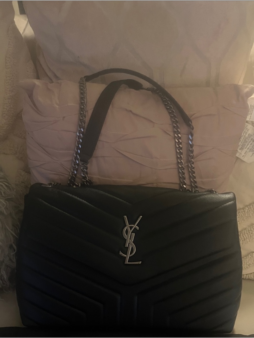Quilted chevron leather bag Black and White Logo Dust Bag included